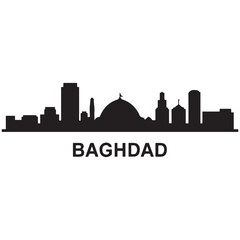 Fototapeta premium Baghdad skyline horizontal banner. Baghdad, Iraq. Vector template for your design. Vector black silhouette. with white background