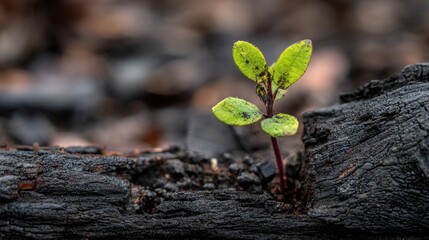 A resilient sprout of life emerges from the remnants, embodying renewal and hope. This image captures a powerful metaphor of resilience in the face of adversity.