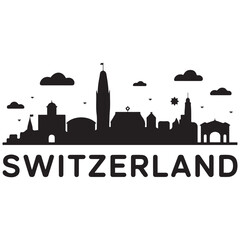 Fototapeta premium Vector Switzerland skyline. Travel Switzerland famous landmarks. Business and tourism concept for presentation, banner, web site. Vector black silhouette. with white background