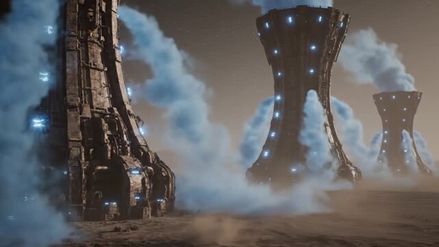 Massive Terraforming Machines on Planet Surface