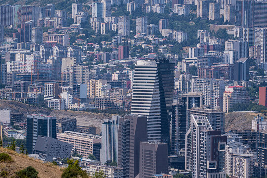 Fototapeta Aerial cityscape of downtown Tbilisi city, Georgia