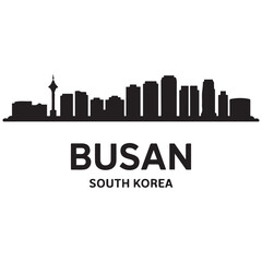 Obraz premium Busan skyline horizontal banner. Busan, South Korea. Vector template for your design. Vector black silhouette. with white background