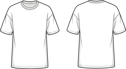 PrintBlank white t-shirt front and back view design template, fashion apparel mockup, clothing illustration, vector garment, editable PSD, graphic asset