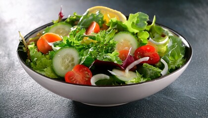 bowl of fresh salad with leafy greens and vegetables