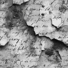 Faux handwriting script overlay | Tangled illegible cursive fragments on cracked plaster | Grunge vintage aesthetic | Seamless artistic background texture
