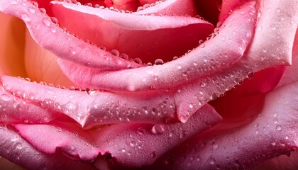 closeup pink rose petals with water drops
