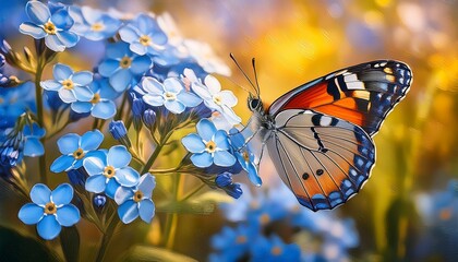 delicate beauty capturing the essence of a butterfly on forget me nots in oils