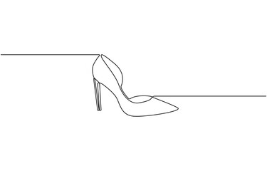 Continuous one line drawing of elegance high heel. lady shoes line art vector illustration. Editable vector, High Heels Continuous Line Icon.