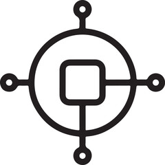 Abstract geometric symbol with a central square and radiating lines and circles