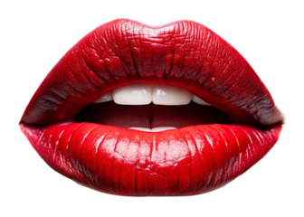 Open acute red Lipstick With Natural Shadow  isolated on white background