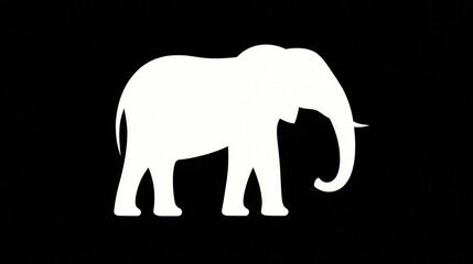 Obraz premium Flat White Silhouette of an Elephant in Profile on Black Background