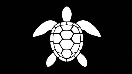 Obraz premium Flat White Silhouette of Turtle Viewed from Above on Black Background