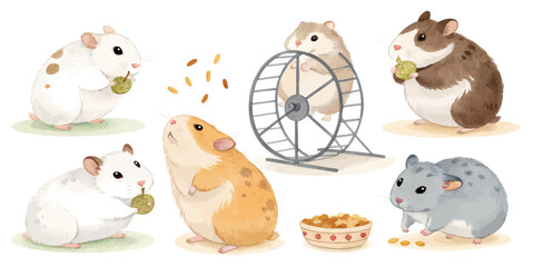 Chubby Watercolor Hamsters &ndash; Soft & Cuddly Pet Set