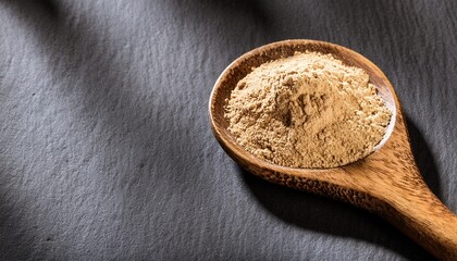 organic peruvian maca powder in spoon lepidium meyenii