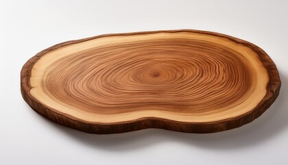 photorealistic oval wood slice on white background