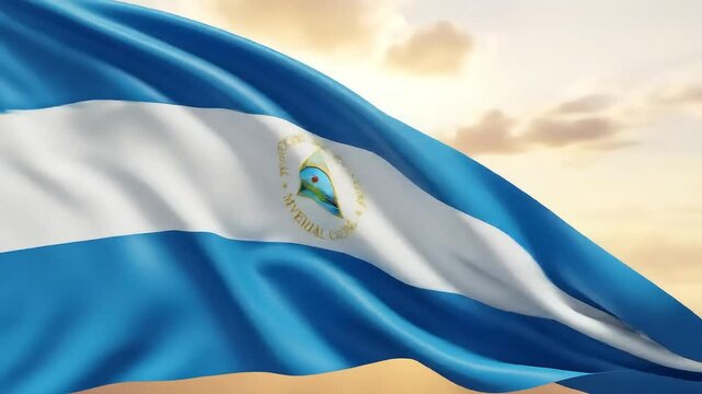 Nicaragua flag gracefully waving in the wind, a symbol of national pride and patriotism