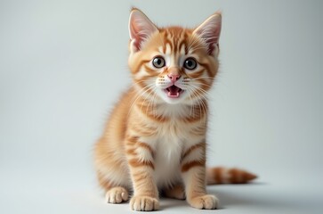 Obraz premium Lovely Tabby Kitten Sitting Indoor Studio Portrait Open Mouth ai generated
