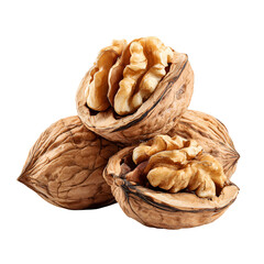 Three Walnuts Closeup Shelled and Unshelled Healthy Snack Food