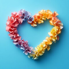 Vibrant Heart-Shaped Floral Design on a Cool Blue Background for Celebrations