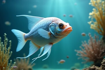 Pale Aquatic Wildlife Closeup Light Blue Ocean Background ai generated