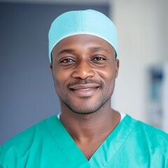Smiling Doctor in Scrubs Radiates Positivity in a Hospital Setting