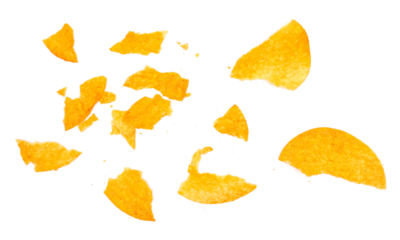 Potato chips crumbs with red paprika  isolated on white background and texture