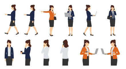 Businesswoman Character Set in Various Office Poses and Actions – Vector Illustration