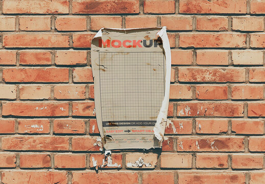 Old Vertical Poster Sign on Brick Wall Mockup