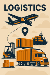 Logistics illustration showing transportation of goods