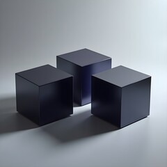 Geometric black cubes with cool blue accent lighting and modern aesthetics