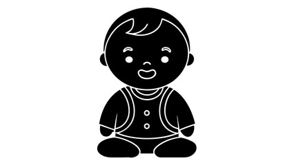 Black silhouette of a cute baby sitting on a white background