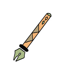 Minimalist fountain pen clipart in watercolor vector style. A charming hand-drawn illustration featuring a gold and green fountain pen, shown on a clean white background.