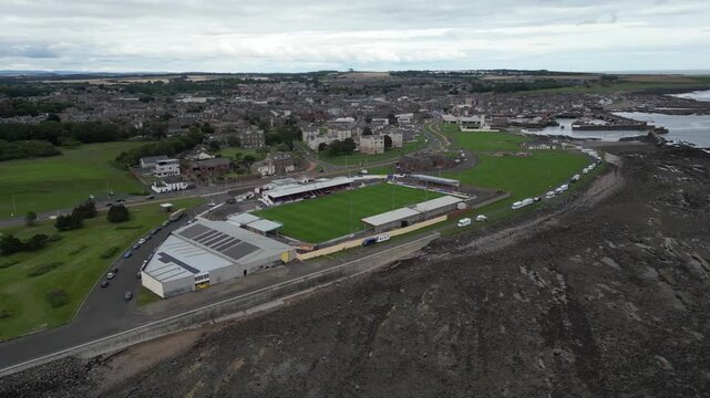 4k drone footage of Gayfield Park, home stadium of Arbroath Football Club in Angus, Scotland