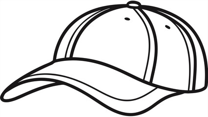simple black and white sketch of a baseball cap, emphasizing its iconic form and details..eps