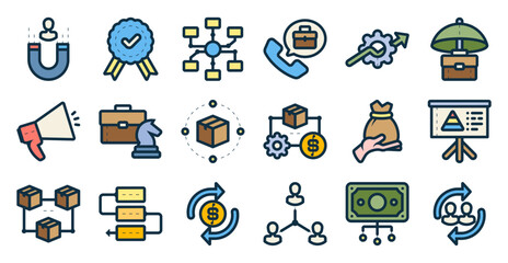 Business model icon set related to business, corporate, management, innovation, and others. vector illustration with lineal color style