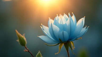 Tableau sur plexiglas Salle de bain Ocean-Blue Silk Flower – Golden Light Diffusing Through Semi-Transparent Petals  © MR Studio