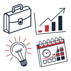 Business planning and growth concept with briefcase, chart, bulb, calendar