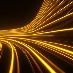 Futuristic neon light wave with glowing yellow curves on a dark background, digital energy lines design for abstract modern visuals, technology, motion, or graphic concept backgrounds.