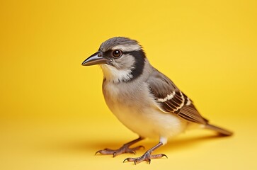 Tiny Elegant White Avian Profile on Yellow Background ai generated