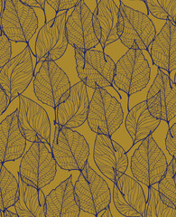 Autumn Leaves Intricate Line Art on Golden Backdrop