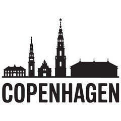 Naklejka premium Vector Copenhagen skyline. Travel Copenhagen famous landmarks. Business and tourism concept for presentation, banner, web site. Vector black silhouette. with white background