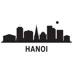 Fototapeta premium Hanoi, Vietnam city skyline. Negative space city silhouette. Vector illustration. Vector black silhouette. with white background