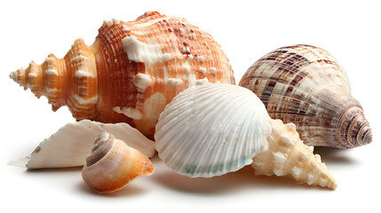 Obraz premium Assorted seashells on white background beautiful ocean treasures nature collection