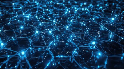 Intricate Blue Network of Glowing Nodes and Connections Representing Digital Data Flow and Connectivity