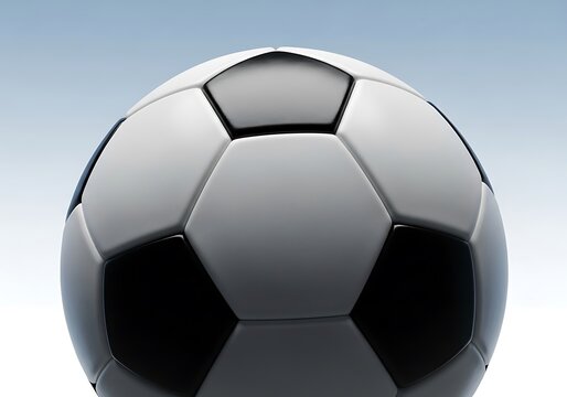 Close-up of a black and white soccer ball with a blue gradient background football sport
