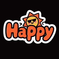 A bright and cheerful vector sticker illustration with the word 
