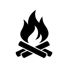 Silhouette icon of campfire with burning logs great for nature travel or wilderness visuals