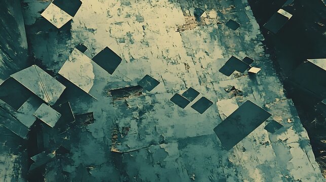 Abstract Teal Geometric Shapes on Grunge Texture Background