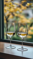 Obraz premium Wine glasses by an autumn window