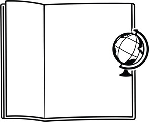 An open book and a small globe.